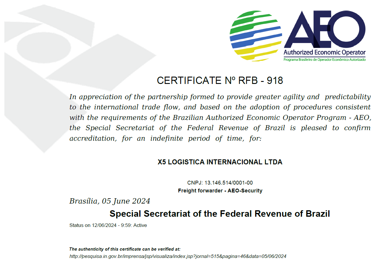 X5 AGENCIAMENTO DE CARGAS LTDA