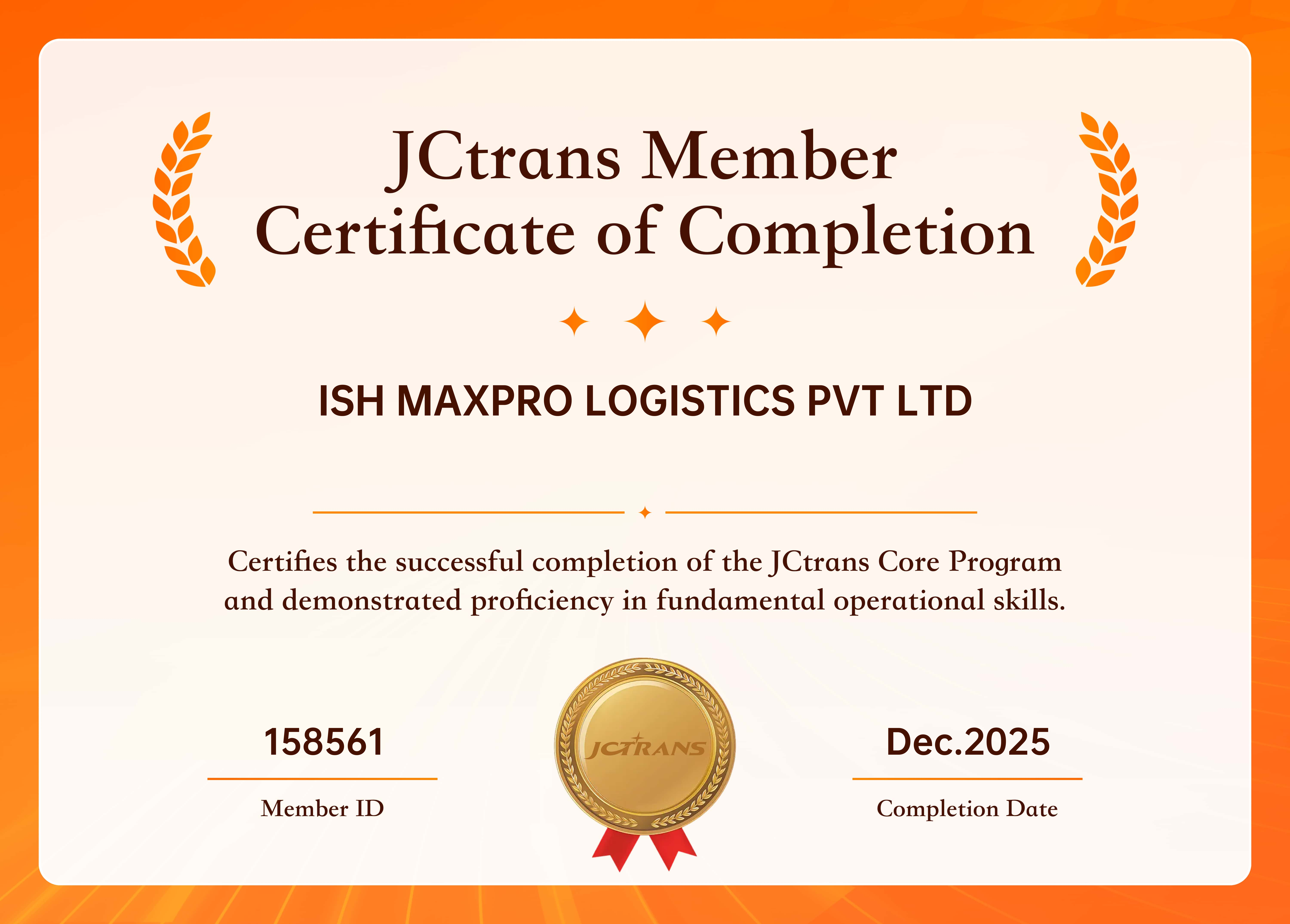 ISH MAXPRO LOGISTICS PVT LTDCertificate of Completion