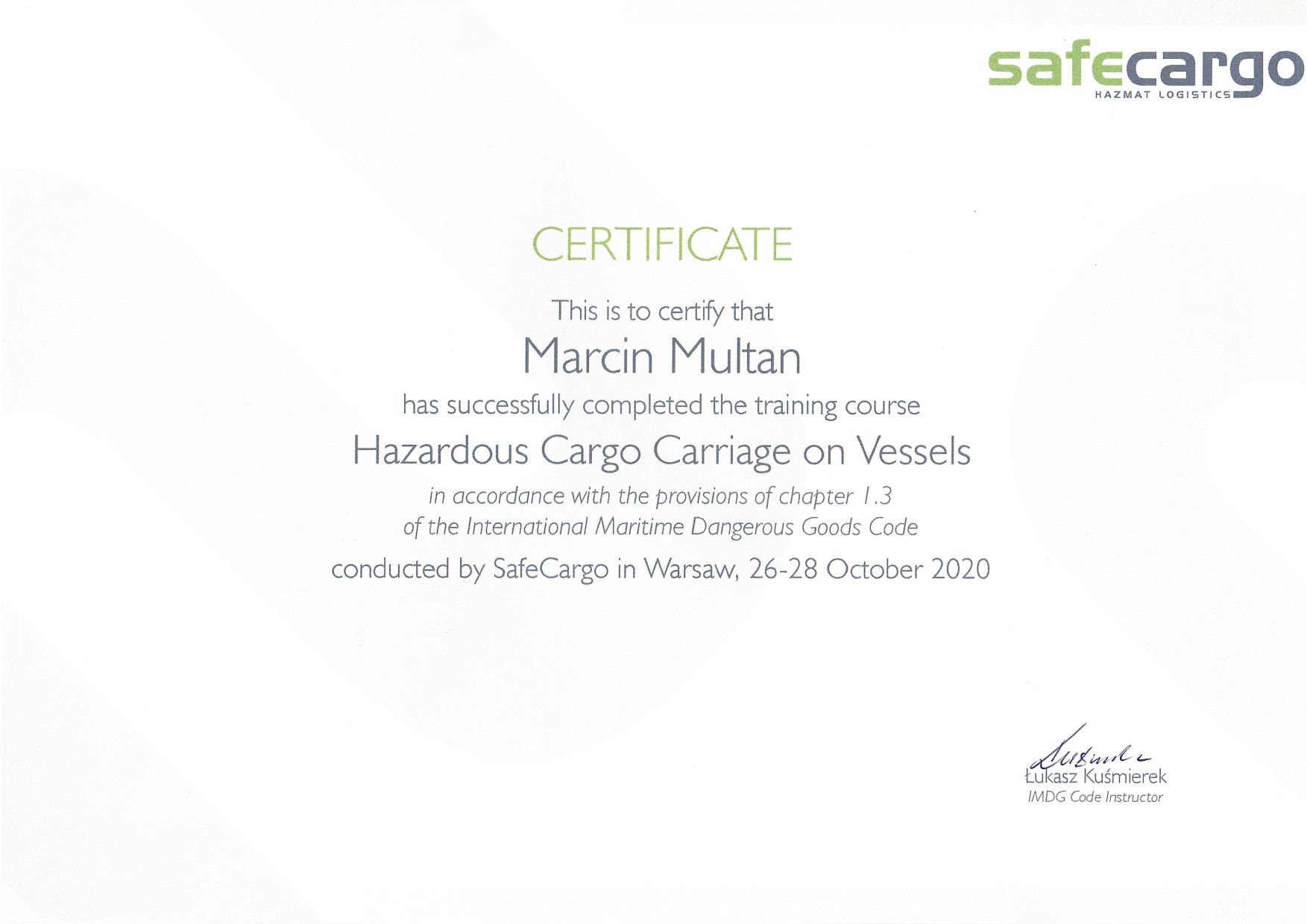SPN Logistics sp. z o.o.IMDG HAZMAT M. Multan