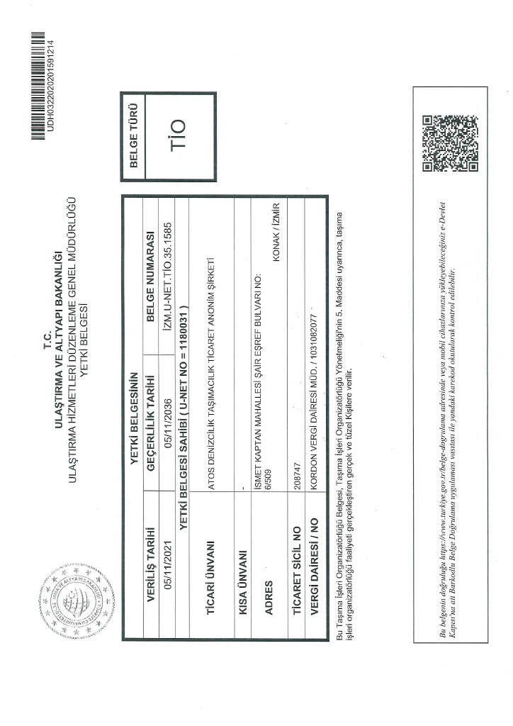 ATOS DENIZCILIK TASIMACILIK TIC. A.S. (ATOS SHIPPING CO. S.A.)TIO