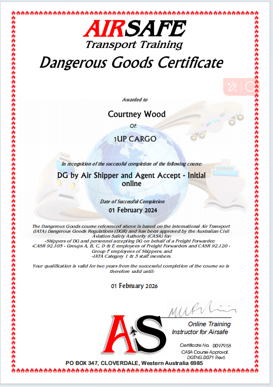 1UP CARGODG Certificates