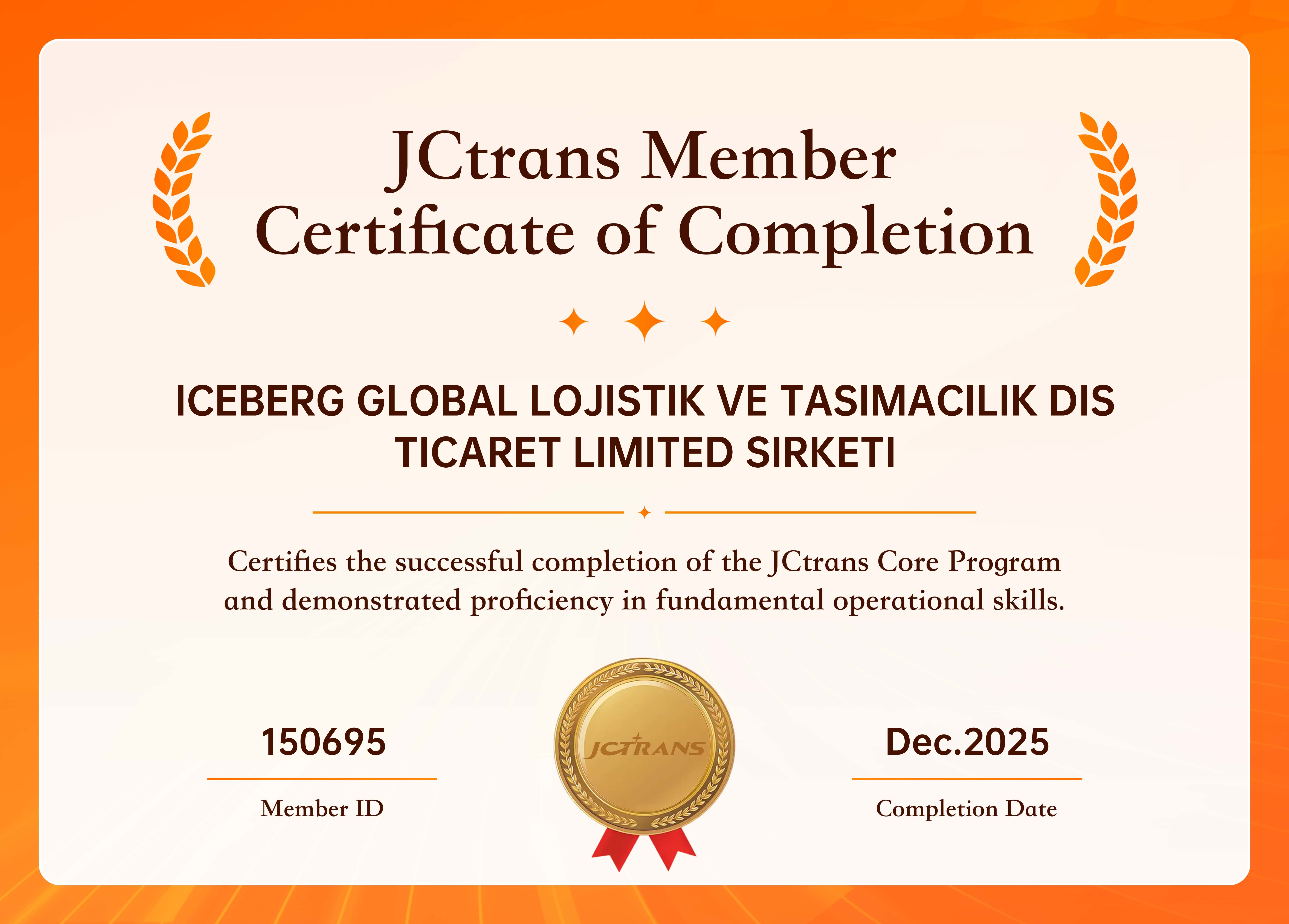 ICEBERG GLOBAL LOJISTIK VE TASIMACILIK DIS TICARET LIMITED SIRKETICertificate of Completion