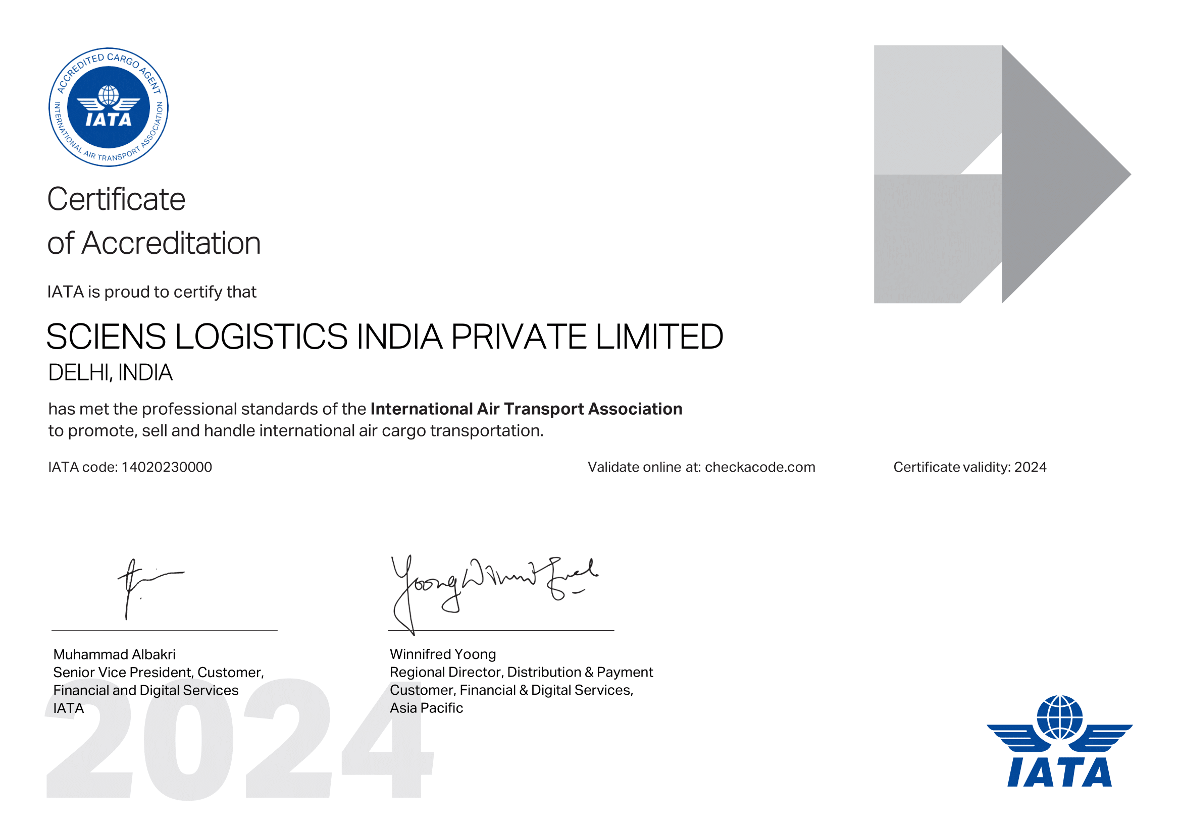 Sciens Logistics India Private LimitedIATA
