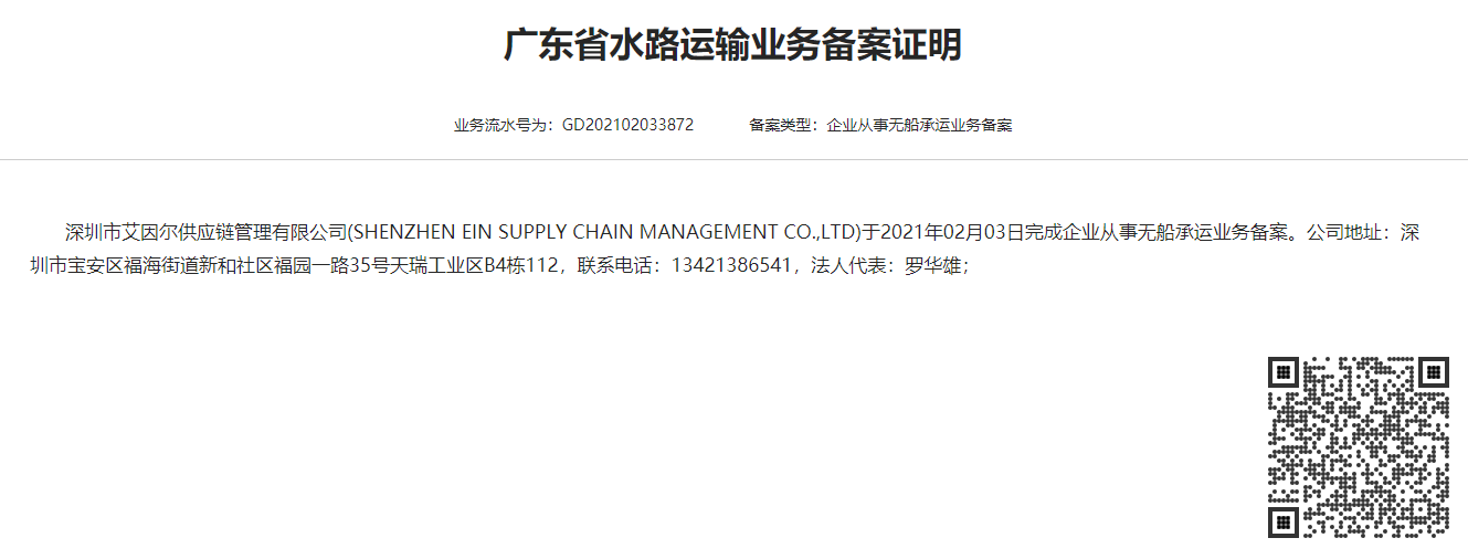 SHENZHEN EIN SUPPLY CHAIN MANAGEMENT CO.,LTD