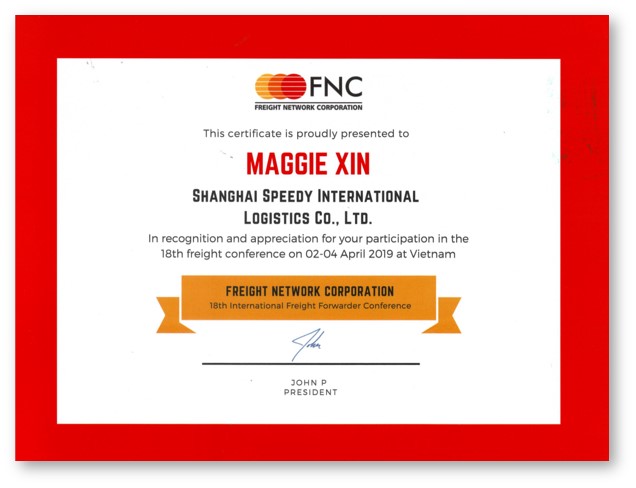 SHANGHAI SPEEDY INTERNATIONAL LOGISTICS CO ., LTDCertificate
