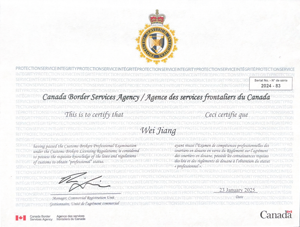 WAC International Logistics (Canada) LimitedLicensed Customs Broker
