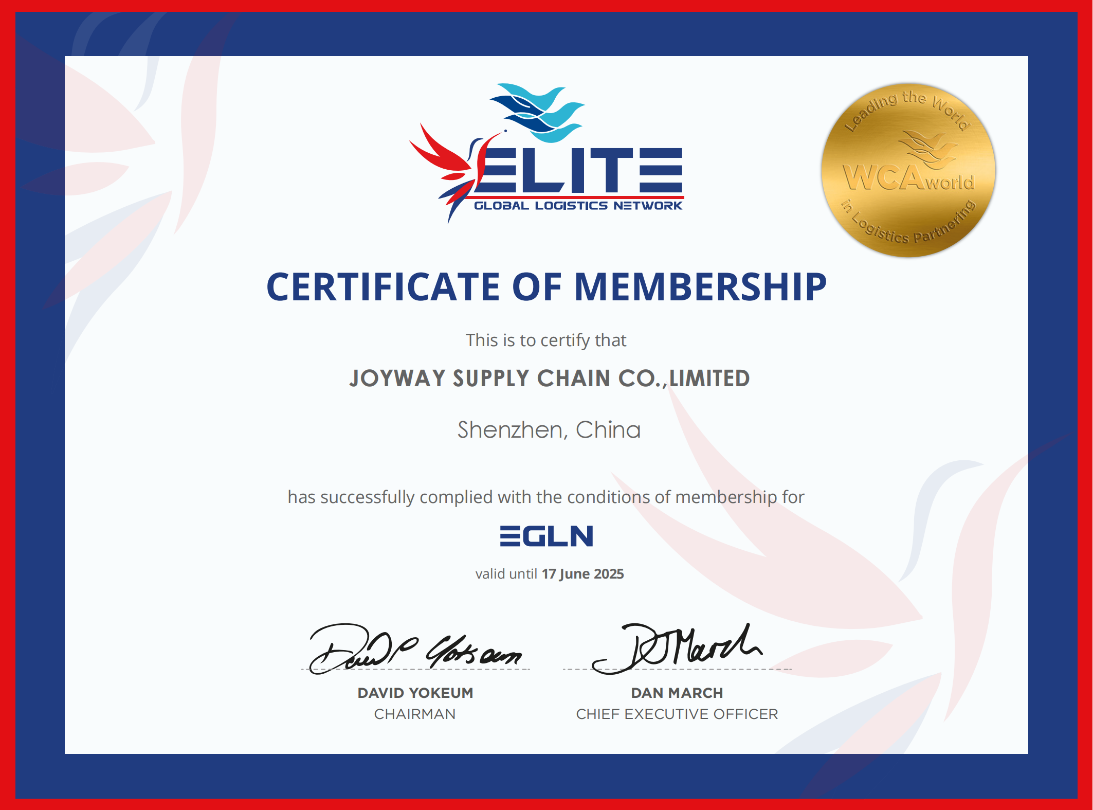 JOYWAY SUPPLY CHAIN CO., LIMITEDWCA