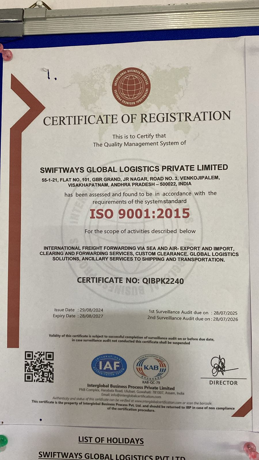 SWIFTWAYS GLOBAL LOGISTICS PRIVATE LIMITED