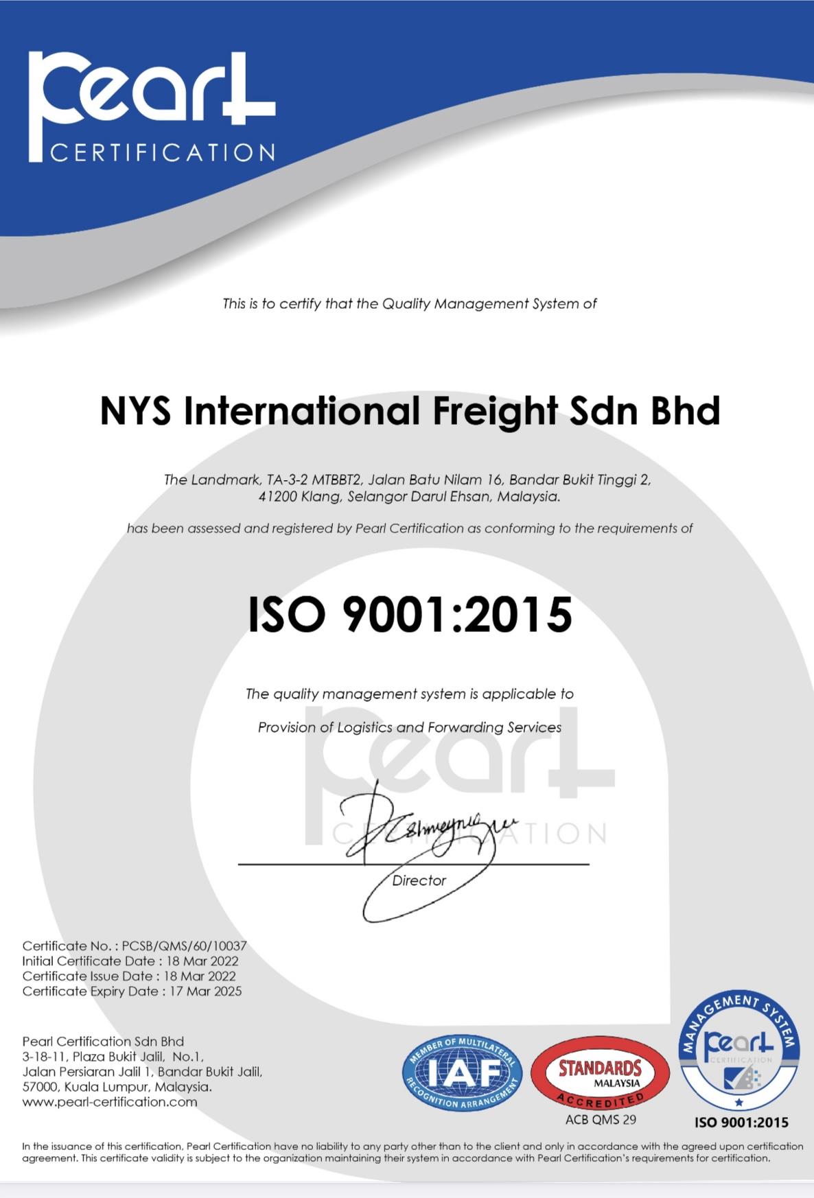 NYS INTERNATIONAL FREIGHT SDN BHD