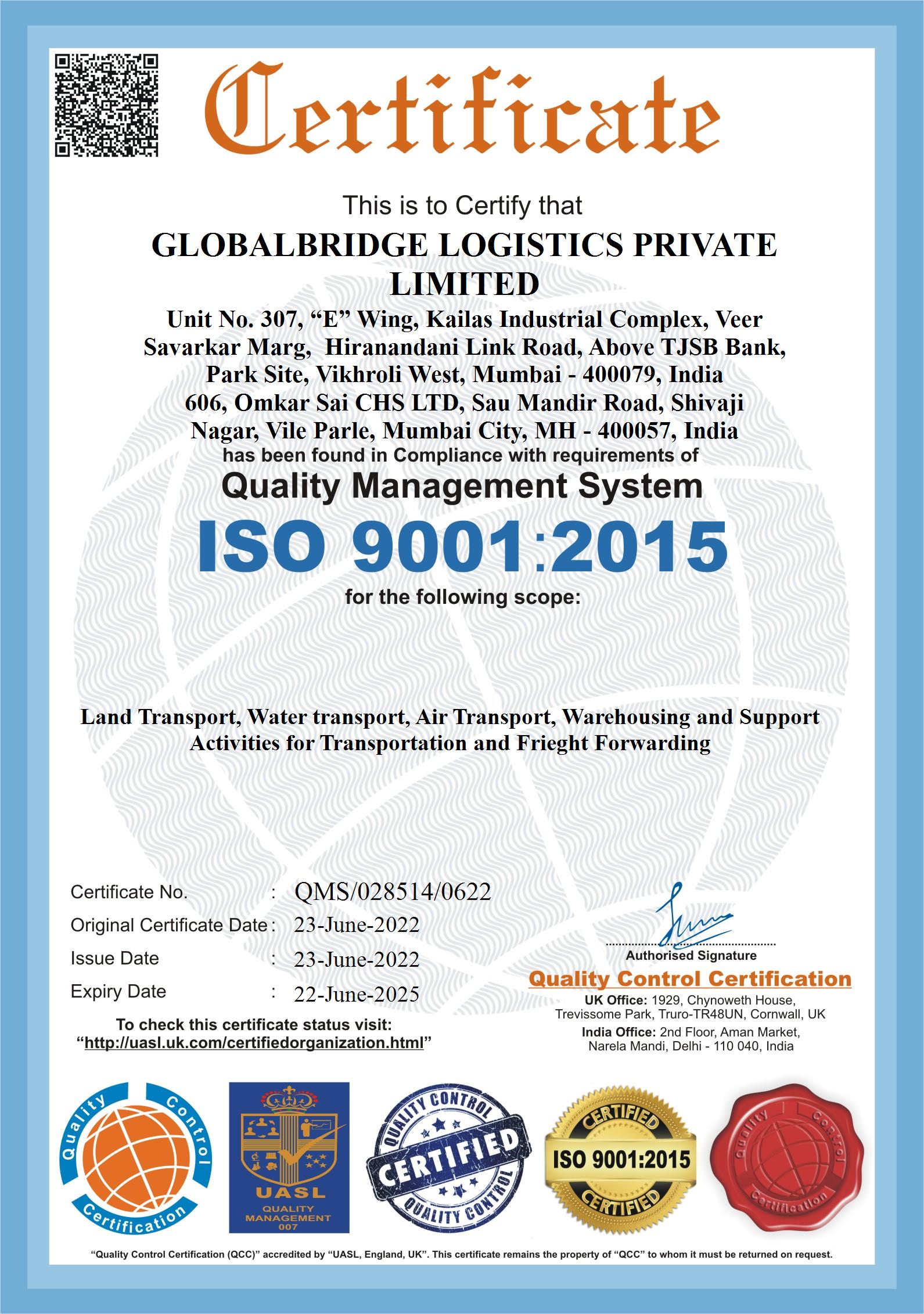 GLOBALBRIDGE LOGISTICS PRIVATE LIMITEDISO