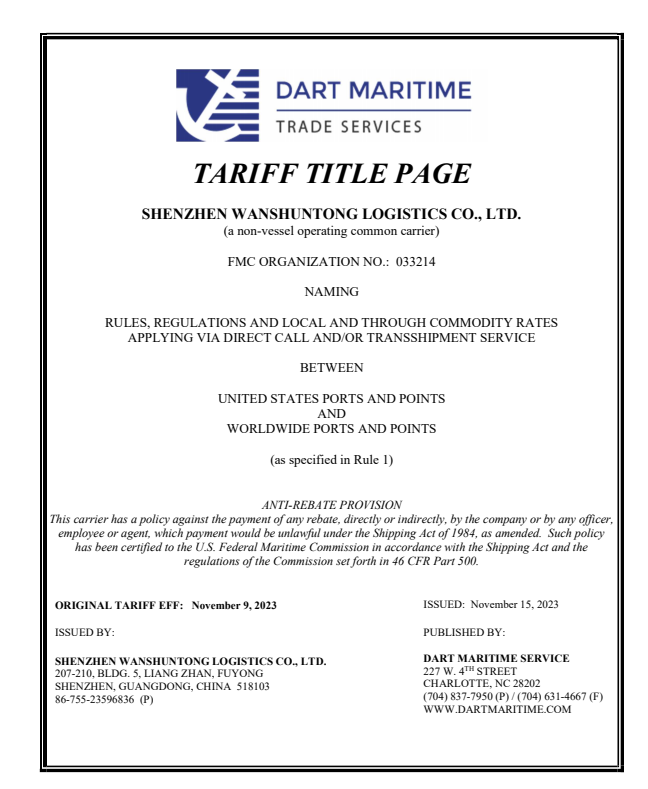 Shenzhen Wanshuntong Logistics Co., Ltd.non-vessel-owning common