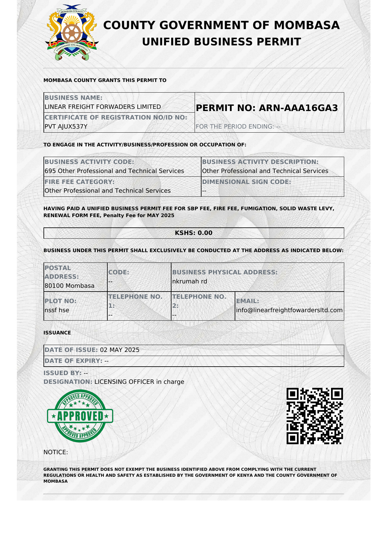Linear Freight Forwarders LimitedLocal operating business