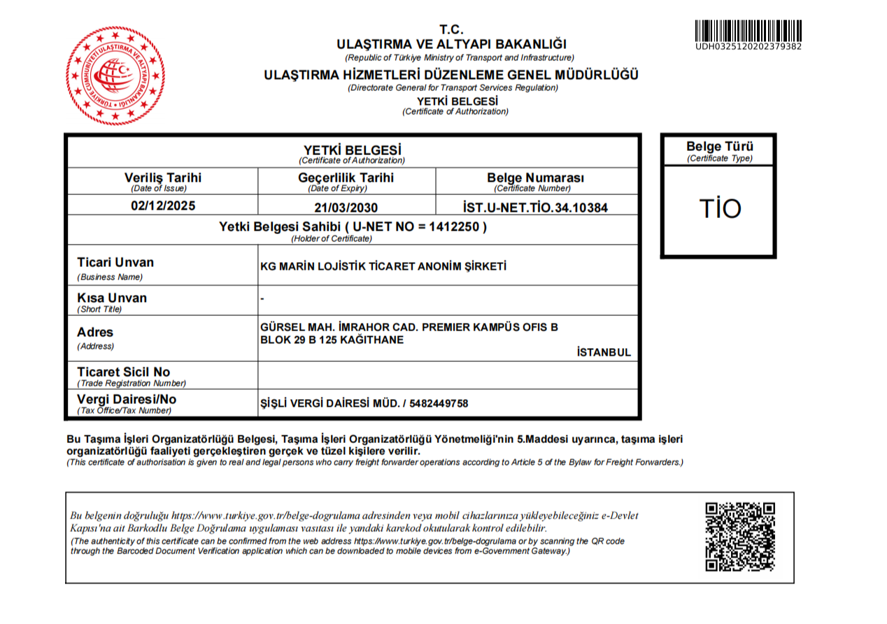 KG MARIN LOJISTIK TICARET ANONIM SIRKETI