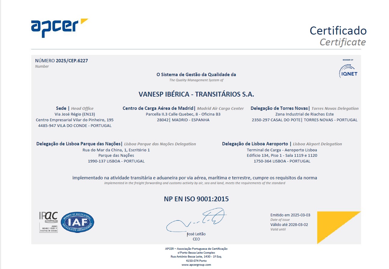 VANESP IBERICA - TRANSITARIOS, S.A.