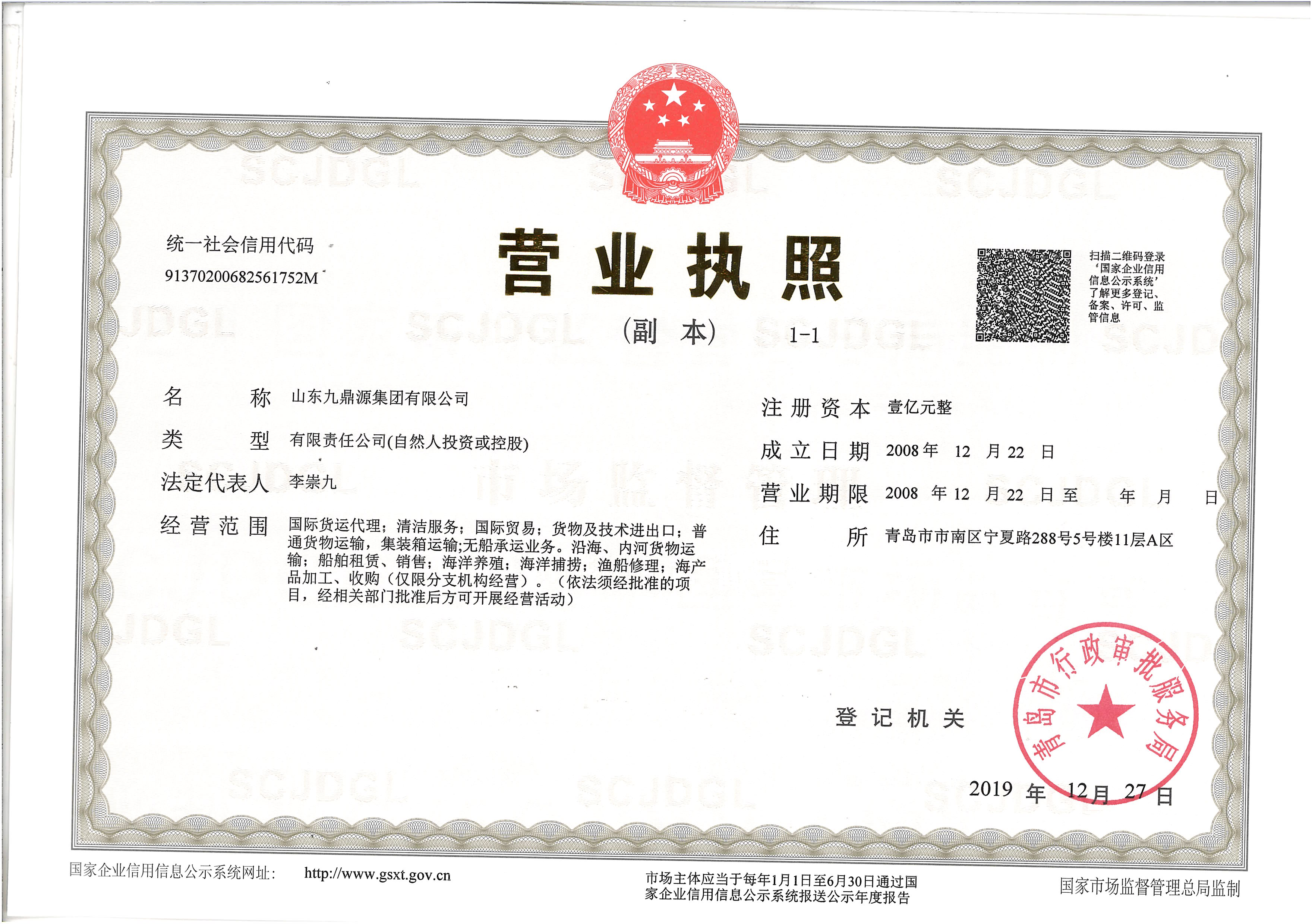 SHANDONG DOMINANT SOURCE GROUP CO.,LTD.Business License