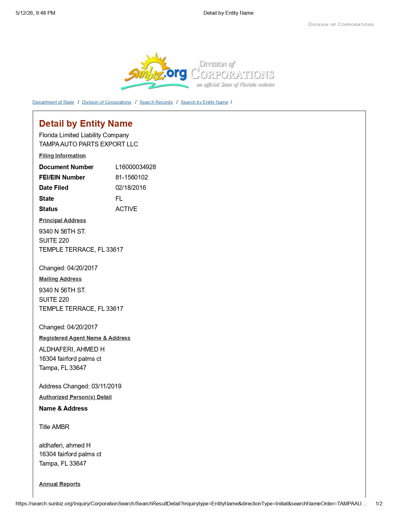 Tampa Auto Parts Export LLC