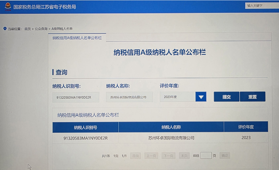 Suzhou Huanzhuo International Logistics Co.LtdTax Credit