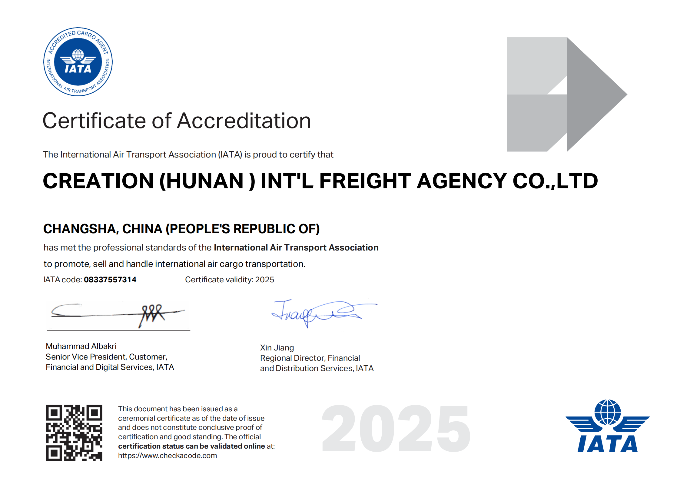 Creation(Hunan)Int'l Freight Agency Co.,LtdIATA
